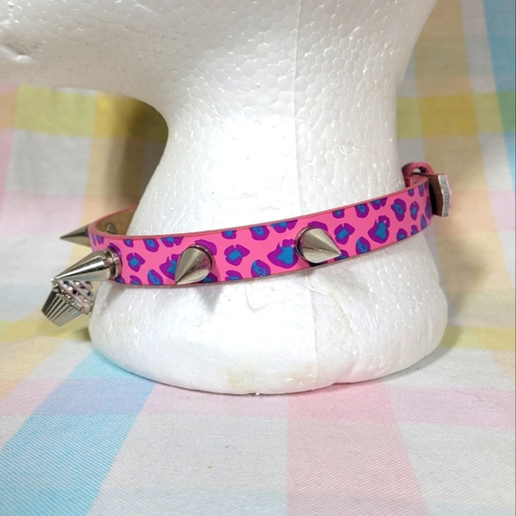 BBC handmade upcycled Cupcake spike buckle choker pink purple blue leopard print - Picture 3 of 7